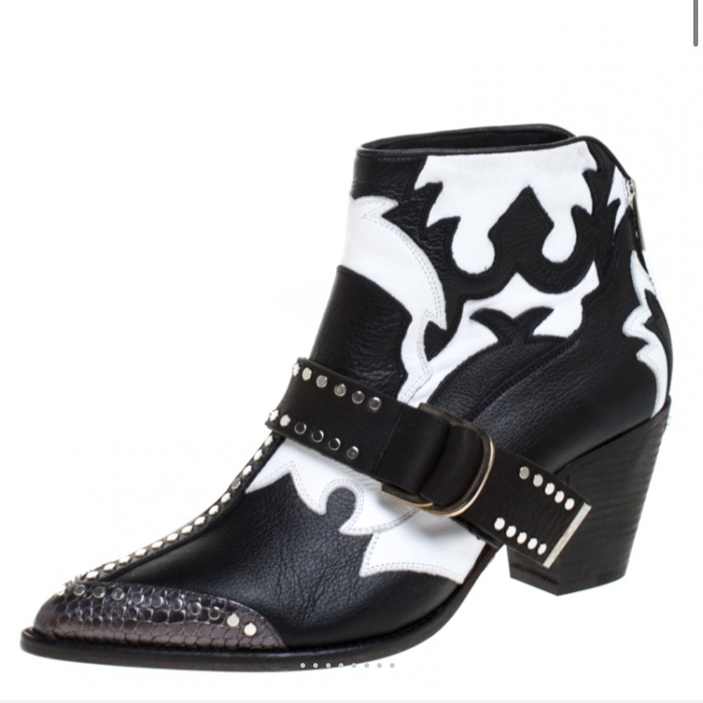 Zadig & Voltaire black/white Leather Cara ankle boots - size 40